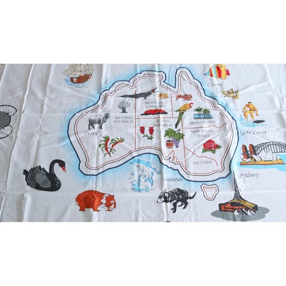 Tablecloth Vintage Australia Tablecloth Table Cloth Map Koala Kangaroo Australia - Picture 2 of 6